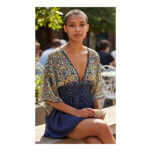 Victoria's Secret Batwing Tunic, Blue Ombre, Ethnic Pattern, Size Med